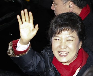 South Korea's presidential candidate Park Geun-hye waves to her supporters as she leaves from the headquarters of the ruling Saenuri party i South Korea's presidential candidate Park Geun-hye waves to her supporters as she leaves from the headquarters of the ruling Saenuri party i
