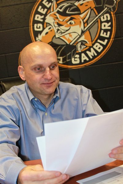 Gamblers' Coach Lalonde is made aware of what's going on on the ice