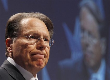 CEO of the National Rifle Association Wayne LaPierre reacts during the 38th annual Conservative Political Action Conference (CPAC) meeting a CEO of the National Rifle Association Wayne LaPierre reacts during the 38th annual Conservative Political Action Conference (CPAC) meeting a