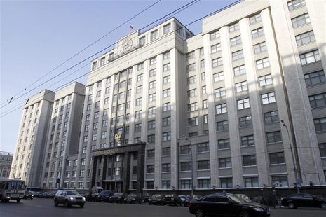 A general view shows the Russian State Duma headquarters, the lower house of parliament, in Moscow January 30, 2010. REUTERS/Alexander Natru A general view shows the Russian State Duma headquarters, the lower house of parliament, in Moscow January 30, 2010. REUTERS/Alexander Natru