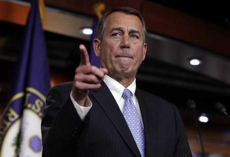 U.S. House Speaker John Boehner (R-OH) speaks to the media on a "fiscal cliff" on Capitol Hill in Washington, December 20, 2012. REUTERS/Yur U.S. House Speaker John Boehner (R-OH) speaks to the media on a "fiscal cliff" on Capitol Hill in Washington, December 20, 2012. REUTERS/Yur