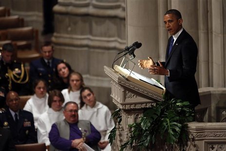 U.S. President Barack Obama speaks during the funeral service for Hawaii Senator Daniel Inouye at the National Cathedral in Washington Decem U.S. President Barack Obama speaks during the funeral service for Hawaii Senator Daniel Inouye at the National Cathedral in Washington Decem
