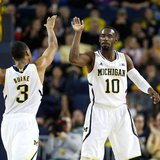 Trey Burke and Tim Hardaway Jr. celebrate after defeating Eastern Michigan 93-54 Thursday night. Trey Burke and Tim Hardaway Jr. celebrate after defeating Eastern Michigan 93-54 Thursday night.