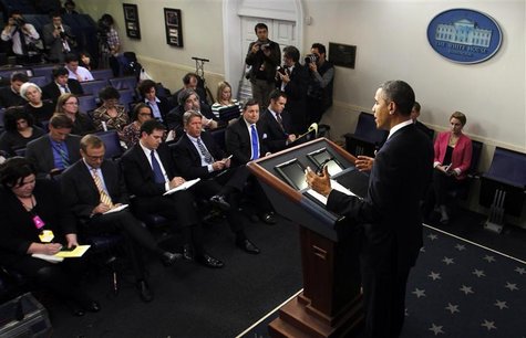 U.S. President Barack Obama speaks about the fiscal cliff in the briefing room of the White House in Washington December 21, 2012. REUTERS/K U.S. President Barack Obama speaks about the fiscal cliff in the briefing room of the White House in Washington December 21, 2012. REUTERS/K