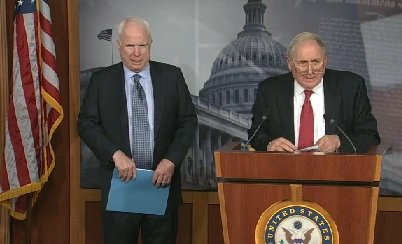 Arizona Republican Senator John McCain and Michigan Democratic Senator Carl Levin team up on alternative plan to reform filibuster rules in the U.S. Senate. They held a Capitol news briefing. Arizona Republican Senator John McCain and Michigan Democratic Senator Carl Levin team up on alternative plan to reform filibuster rules in the U.S. Senate. They held a Capitol news briefing.