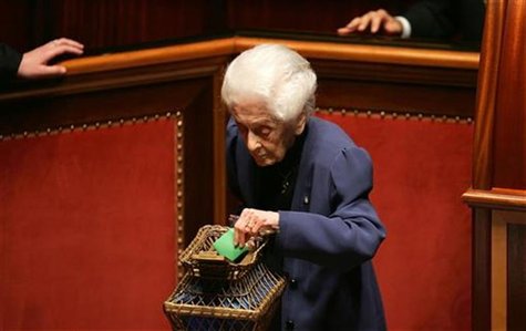 Italian senator and Nobel prize winner Rita Levi Montalcini votes during the fourth round of votes to elect the new Senate speaker in Rome A Italian senator and Nobel prize winner Rita Levi Montalcini votes during the fourth round of votes to elect the new Senate speaker in Rome A