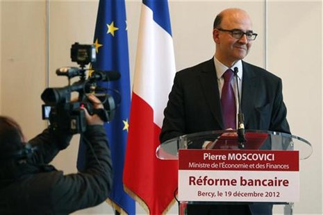 France's Finance Minister Pierre Moscovici speaks during a news conference at the Economy Ministry in Paris December 19, 2012. REUTERS/Charl France's Finance Minister Pierre Moscovici speaks during a news conference at the Economy Ministry in Paris December 19, 2012. REUTERS/Charl