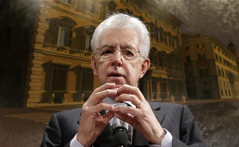 Italy's outgoing Prime Minister Mario Monti gestures during a news conference in Rome December 28, 2012. REUTERS/Tony Gentile Italy's outgoing Prime Minister Mario Monti gestures during a news conference in Rome December 28, 2012. REUTERS/Tony Gentile