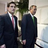 Speaker of the House John Boehner (R-OH) walks with House Majority Leader Rep. Eric Cantor (R-VA) to a meeting with House Republicans on the "fiscal cliff" budget deal on Capitol Hill in Washington on January 1, 2013. Washington's last-minute scramble to step back from a "fiscal cliff" ran into trouble on Tuesday as Republicans in the House of Representatives balked at a deal to avert a budget crisis. REUTERS/Joshua Roberts Speaker of the House John Boehner (R-OH) walks with House Majority Leader Rep. Eric Cantor (R-VA) to a meeting with House Republicans on the "fiscal cliff" budget deal on Capitol Hill in Washington on January 1, 2013. Washington's last-minute scramble to step back from a "fiscal cliff" ran into trouble on Tuesday as Republicans in the House of Representatives balked at a deal to avert a budget crisis. REUTERS/Joshua Roberts