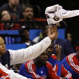Detroit Pistons forward Charlie Villanueva tosses a towel while sitting on the bench during the second half of their NBA basketball game aga Detroit Pistons forward Charlie Villanueva tosses a towel while sitting on the bench during the second half of their NBA basketball game aga