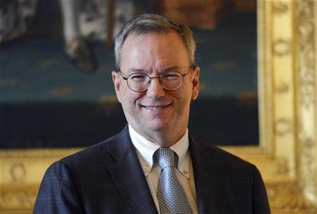 Google's Executive Chairman Eric Schmidt poses prior to a meeting at the Culture Ministry in Paris October 29, 2012. REUTERS/Miguel Medina/P Google's Executive Chairman Eric Schmidt poses prior to a meeting at the Culture Ministry in Paris October 29, 2012. REUTERS/Miguel Medina/P