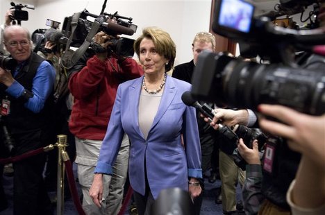 U.S. House Minority Leader Nancy Pelosi (D-CA) arrives to meet with House Democrats and U.S. Vice President Joseph Biden about a solution fo U.S. House Minority Leader Nancy Pelosi (D-CA) arrives to meet with House Democrats and U.S. Vice President Joseph Biden about a solution fo