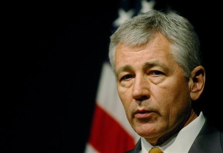 U.S. Senator Chuck Hagel speaks during a news conference at the U.S. embassy in Islamabad in this April 13, 2006 file photo. REUTERS/Mian Kh U.S. Senator Chuck Hagel speaks during a news conference at the U.S. embassy in Islamabad in this April 13, 2006 file photo. REUTERS/Mian Kh