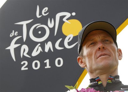Radioshack team rider Lance Armstrong of the U.S. poses on the podium in Paris after the final 20th stage of the 97th Tour de France cycling Radioshack team rider Lance Armstrong of the U.S. poses on the podium in Paris after the final 20th stage of the 97th Tour de France cycling