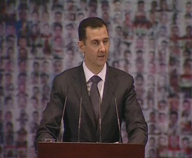 Syria's President Bashar al-Assad speaks at the Opera House in Damascus in this still image taken from video January 6, 2013. REUTERS/Syrian Syria's President Bashar al-Assad speaks at the Opera House in Damascus in this still image taken from video January 6, 2013. REUTERS/Syrian