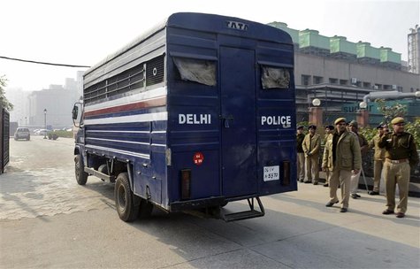 A police van carrying five men accused of the gang rape and murder of an Indian student arrives at a court in New Delhi January 7, 2013. Fiv A police van carrying five men accused of the gang rape and murder of an Indian student arrives at a court in New Delhi January 7, 2013. Fiv