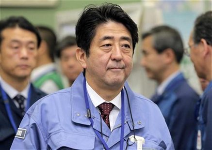 Japan's new Prime Minister Shinzo Abe inspects the tsunami-crippled Fukushima Daiichi nuclear power plant in Fukushima Prefecture December 2 Japan's new Prime Minister Shinzo Abe inspects the tsunami-crippled Fukushima Daiichi nuclear power plant in Fukushima Prefecture December 2