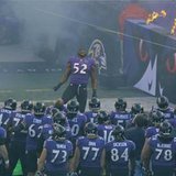 Baltimore Ravens linebacker Ray Lewis (C) enters his home field during player introductions for the final time in his NFL career, before the Ravens' AFC wildcard game against the Indianapolis Colts in Baltimore January 6, 2013. The Ravens defeated the Colts, but Lewis will retire at season's end. REUTERS/Gary Cameron