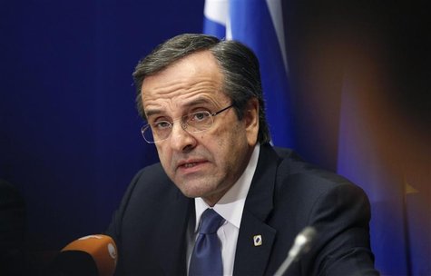 Greece's Prime Minister Antonis Samaras holds a news conference at the end of a European Union leaders summit, in Brussels December 14, 2012 Greece's Prime Minister Antonis Samaras holds a news conference at the end of a European Union leaders summit, in Brussels December 14, 2012