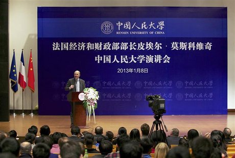 France's Finance Minister Pierre Moscovici delivers a speech in Renmin University during his visit in Beijing, January 8, 2013. REUTERS/Chin France's Finance Minister Pierre Moscovici delivers a speech in Renmin University during his visit in Beijing, January 8, 2013. REUTERS/Chin