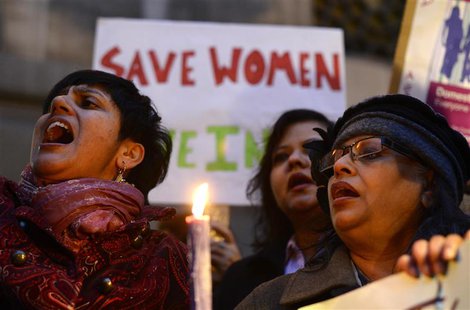 Women protest outside the Indian High Commission, London January 7, 2013. Five men accused of raping and murdering an Indian student were re Women protest outside the Indian High Commission, London January 7, 2013. Five men accused of raping and murdering an Indian student were re