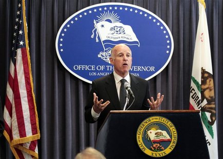 California Governor Jerry Brown speaks at a news conference to announce the Public Employee Pension Reform Act of 2012 at Ronald Reagan Stat California Governor Jerry Brown speaks at a news conference to announce the Public Employee Pension Reform Act of 2012 at Ronald Reagan Stat
