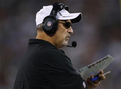 New York Jets offensive coordinator Tony Sparano looks on against the New York Giants during the second quarter of their pre-season NFL foot New York Jets offensive coordinator Tony Sparano looks on against the New York Giants during the second quarter of their pre-season NFL foot