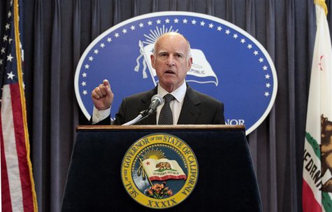 California Governor Jerry Brown speaks at a news conference to announce the Public Employee Pension Reform Act of 2012 at Ronald Reagan Stat California Governor Jerry Brown speaks at a news conference to announce the Public Employee Pension Reform Act of 2012 at Ronald Reagan Stat