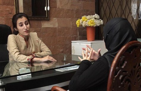 Maryam Suheyl, a marriage and family therapist, meets her client to discuss marital issues at her office in Lahore December 26, 2012. Pakist Maryam Suheyl, a marriage and family therapist, meets her client to discuss marital issues at her office in Lahore December 26, 2012. Pakist