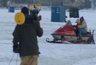 Snowmobile driving on the ice. (courtesy of FOX 11). Snowmobile driving on the ice. (courtesy of FOX 11).
