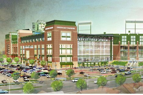 Artist rendering of new $140.5 renovations to Lambeau Field Atrium Artist rendering of new $140.5 renovations to Lambeau Field Atrium