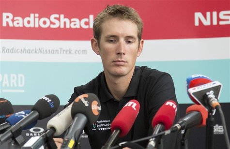 Andy Schleck looks down as he addresses a news conference in Luxembourg June 13, 2012. REUTERS/Jan Schwarz Andy Schleck looks down as he addresses a news conference in Luxembourg June 13, 2012. REUTERS/Jan Schwarz