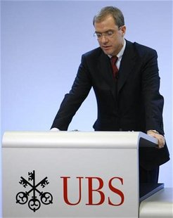 Swiss bank UBS Chief Executive Officer Marcel Rohner looks down as he addresses the audience during the results news conference of the bank Swiss bank UBS Chief Executive Officer Marcel Rohner looks down as he addresses the audience during the results news conference of the bank