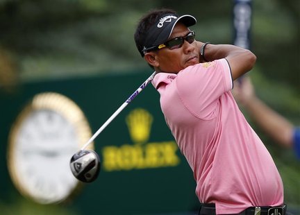 Thongchai Jaidee of Thailand watches his shot from the 16th tee during the second round of the DP World Tour Championship at Jumeirah Golf E Thongchai Jaidee of Thailand watches his shot from the 16th tee during the second round of the DP World Tour Championship at Jumeirah Golf E