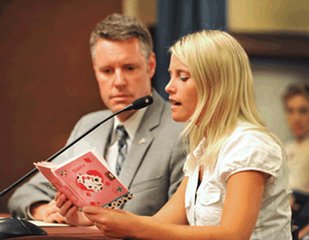 Erin Merryn and State Senator John Proos testify for bill. Erin Merryn and State Senator John Proos testify for bill.