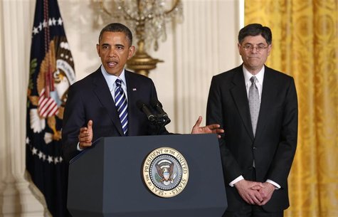 U.S. President Barack Obama announces his nomination of White House chief of staff and budget expert Jack Lew (R) as his next treasury secre U.S. President Barack Obama announces his nomination of White House chief of staff and budget expert Jack Lew (R) as his next treasury secre