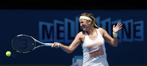 Victoria Azarenka of Belarus hits a return during a practice session at the Australian Open tennis tournament in Melbourne January 11, 2013. Victoria Azarenka of Belarus hits a return during a practice session at the Australian Open tennis tournament in Melbourne January 11, 2013.
