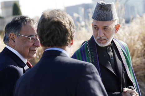 President of Afghanistan Hamid Karzai (R) walks alongside U.S. Defense Secretary Leon Panetta (L) on a guided tour of the Pentagon Memorial, President of Afghanistan Hamid Karzai (R) walks alongside U.S. Defense Secretary Leon Panetta (L) on a guided tour of the Pentagon Memorial,