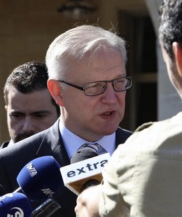 European Economic and Monetary Affairs Commssioner Olli Rehn speaks to journalists during the EU Informal Economic and Financial Affairs Cou European Economic and Monetary Affairs Commssioner Olli Rehn speaks to journalists during the EU Informal Economic and Financial Affairs Cou