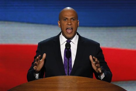 Newark, New Jersey Mayor Cory Booker addresses delegates during the first session of the Democratic National Convention in Charlotte, North Newark, New Jersey Mayor Cory Booker addresses delegates during the first session of the Democratic National Convention in Charlotte, North