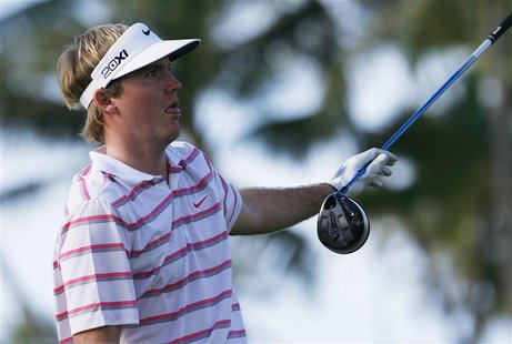Russell Henley of the U.S. reacts to his drive off the 14th tee during the second round of the Sony Open golf tournament in Honolulu, Hawaii Russell Henley of the U.S. reacts to his drive off the 14th tee during the second round of the Sony Open golf tournament in Honolulu, Hawaii