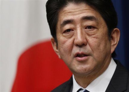 Japan's Prime Minister Shinzo Abe speaks during a news conference at his official residence in Tokyo January 11, 2013. REUTERS/Issei Kato Japan's Prime Minister Shinzo Abe speaks during a news conference at his official residence in Tokyo January 11, 2013. REUTERS/Issei Kato