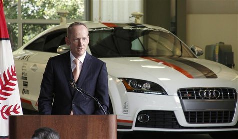 Karl-Thomas Neumann, then chief officer for electric traction for Volkswagen Group of America, speaks during a demonstration of a driverless Karl-Thomas Neumann, then chief officer for electric traction for Volkswagen Group of America, speaks during a demonstration of a driverless