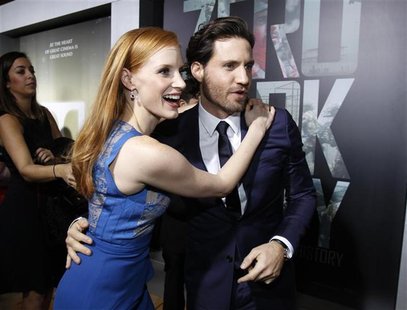 Cast members Jessica Chastain and Edgar Ramirez greet each other at the premiere of "Zero Dark Thirty"at the Dolby theatre in Hollywood, Cal Cast members Jessica Chastain and Edgar Ramirez greet each other at the premiere of "Zero Dark Thirty"at the Dolby theatre in Hollywood, Cal