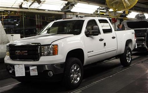 A 2011 GMC Sierra pickup truck moves down the final production line at the Flint Assembly in Flint, Michigan January 24, 2011. REUTERS/Rebec A 2011 GMC Sierra pickup truck moves down the final production line at the Flint Assembly in Flint, Michigan January 24, 2011. REUTERS/Rebec