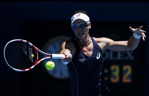 Samantha Stosur of Australia hits a return to Chang Kai-Chen of Taiwan during their women's singles match at the Australian Open tennis tour Samantha Stosur of Australia hits a return to Chang Kai-Chen of Taiwan during their women's singles match at the Australian Open tennis tour