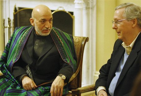Afghan President Hamid Karzai (L) meets with Senate Minority Leader Mitch McConnell (R-KY) (R) at the U.S. Capitol in Washington January 9, Afghan President Hamid Karzai (L) meets with Senate Minority Leader Mitch McConnell (R-KY) (R) at the U.S. Capitol in Washington January 9,
