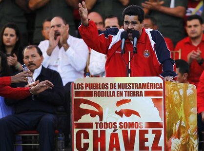 Venezuelan Vice President Nicolas Maduro speaks during a rally in support of President Hugo Chavez in Caracas January 10, 2013. REUTERS/Carl Venezuelan Vice President Nicolas Maduro speaks during a rally in support of President Hugo Chavez in Caracas January 10, 2013. REUTERS/Carl