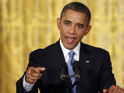 U.S. President Barack Obama takes questions from reporters during a news conference at the White House in Washington, January 14, 2013. REUT U.S. President Barack Obama takes questions from reporters during a news conference at the White House in Washington, January 14, 2013. REUT