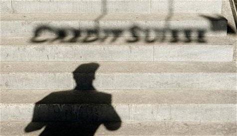 A the shadow of a man and of the logo of Swiss bank Credit Suisse are thrown on stairs in Zurich February 6, 2012. J REUTERS/Arnd Wiegmann A the shadow of a man and of the logo of Swiss bank Credit Suisse are thrown on stairs in Zurich February 6, 2012. J REUTERS/Arnd Wiegmann